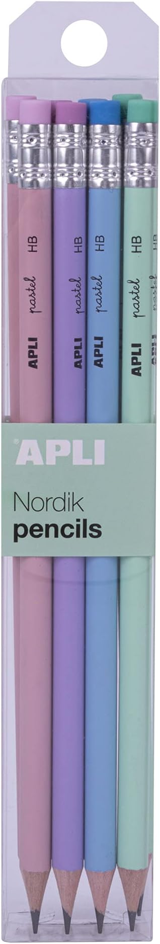 APLI 18824 – Pack of 8 Graphite HB Pencils with Rubber Top – Pastel Colours