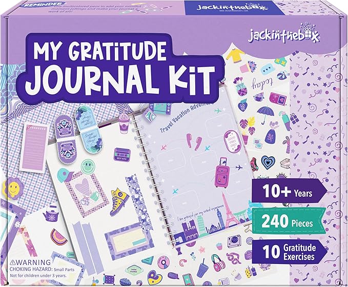 jackinthebox Gratitude Journal Kit for Girls Ages 8–12, 242 pcs, Scrapbook Journal Set for Teen, Tween Girls, 10 Fun Gratitude Exercises, Art & Craft Kit, Valentine’s Day Gift for Girls 8 9 10 11 12