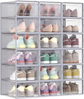 SONGMICS Shoe Boxes, Pack of 18 Stackable Shoe Storage Organisers, Foldable and Versatile for Sneakers, Fit up to UK Size 9.5, Transparent and Grey LSP006G18
