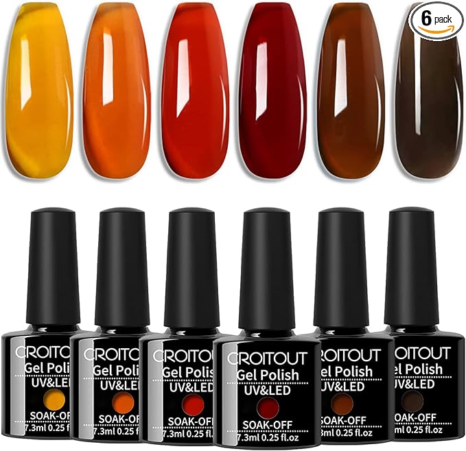 Jelly Gel Nail Polish Set, Crystal Translucent Nail Gel Polish Colours Set, Sock Off UV LED Gel Nail Polishes Set for Home DIY Nail Salon, Best Gift for Women 6 x 7.3ml