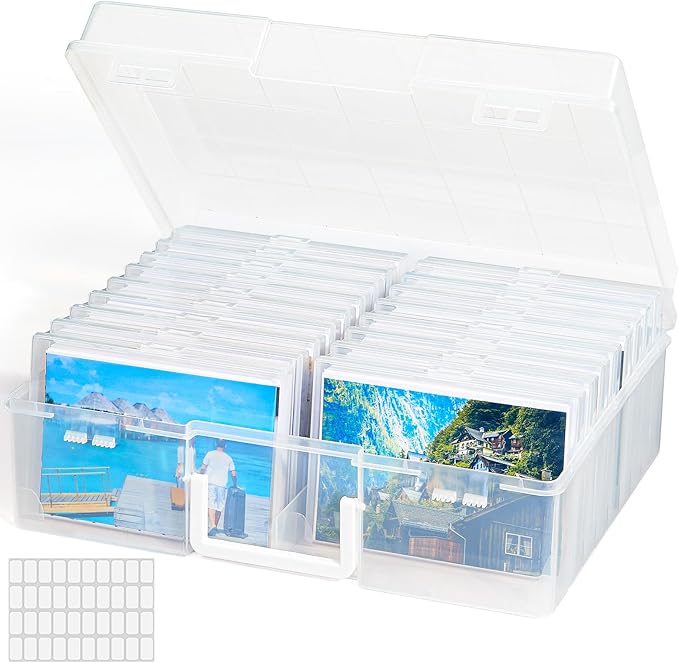 Lifewit Photo Storage Box 4" x 6" Photo Case, 18 pcs Inner Photo Keeper, Clear Photo Boxes Storage, Plastic Photo Organiser for Seed, Cards, Picture, Craft with 1 Sheet Label Sticker