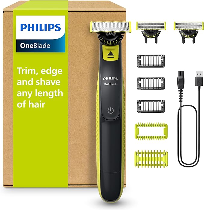 Philips OneBlade Hybrid 360 Blade Technology Electric Shaver for Face & Body, Beard Trimmer/Groomer with 3 x 360 Blade, 3 x Stubble Comb (1,3,5mm) & 1x Body Kit, Model QP2824/31