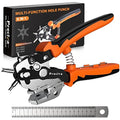 Leather Hole Punch, Preciva Revolving Belt Hole Puncher Tool, Adjustable Belt Puncher Plier with 6 Holes, Heavy Duty Hole Punch with Ruler for