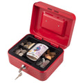 (Red, 8) Metal Cash Money Box Steel Security Safe Key