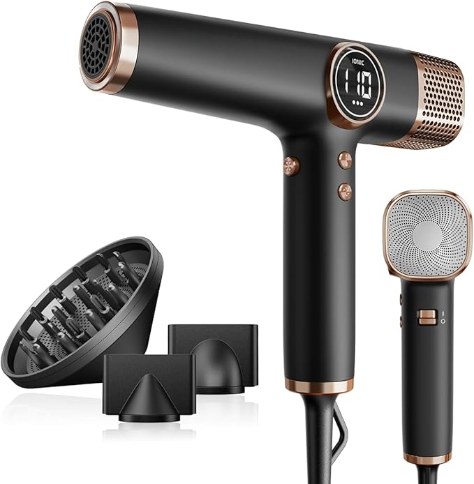 Faszin Hair Dryer, Lightweight Hairdryer with 110,000 RPM High Speed Motor for Fast Drying, 200 Million Ionic Hairdryers for Women & Men, Low Noise Hair Dryers, with 3 Magnetic Nozzle
