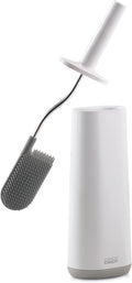 Joseph Joseph Flex - Smart Hygienic Silicone Toilet Brush with Holder Set, flexible anti-drip, anti-clog deep clean head - White/Grey