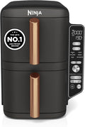 Ninja Double Stack XL Air Fryer, Vertical Dual Drawer Air Fryer with 4 cooking levels, 2 Drawers & 2 Racks, Space Saving Design, 9.5L Capacity, 6 Functions, 8 Portions, Tongs, Black/Copper SL400UKCP