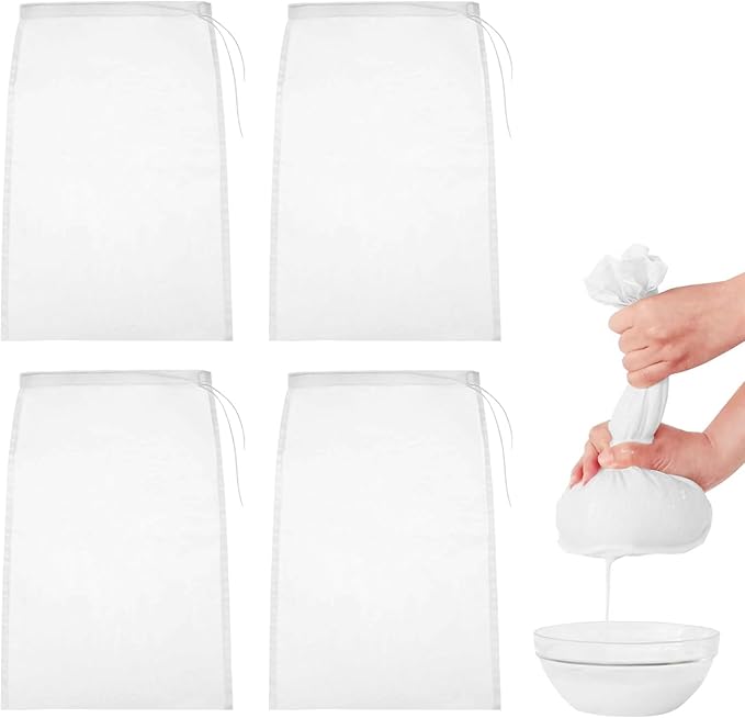 4 PCS Reusable Straining Bag, 20 * 30cm Cheesecloth Drawstring Bags, Cold Brew Coffee Cheese Cloths Strainer, Mesh Bags Net Bags Muslin Cloths for Cooking, Yogurt, Nut Milk, Food Straining