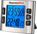 ThermoPro TM02 Digital Kitchen Timer with Dual Countdown Stop Watches, Magnetic Timer Clock, Adjustable Loud Alarm, Backlight LCD Big Digits, 24 Hour for Kids & Teachers