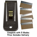 Window Paint Scraper Metal Retractable Razor Blade + 5 Blades American Line