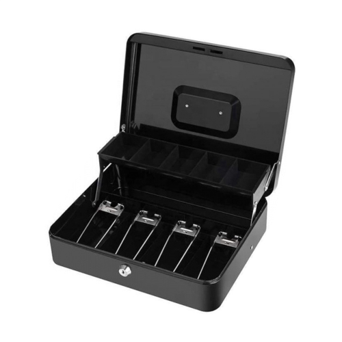 Metal Cash Register with Key Lock-Portable Money Organizer Box Convenience Stores Retail Shop Black