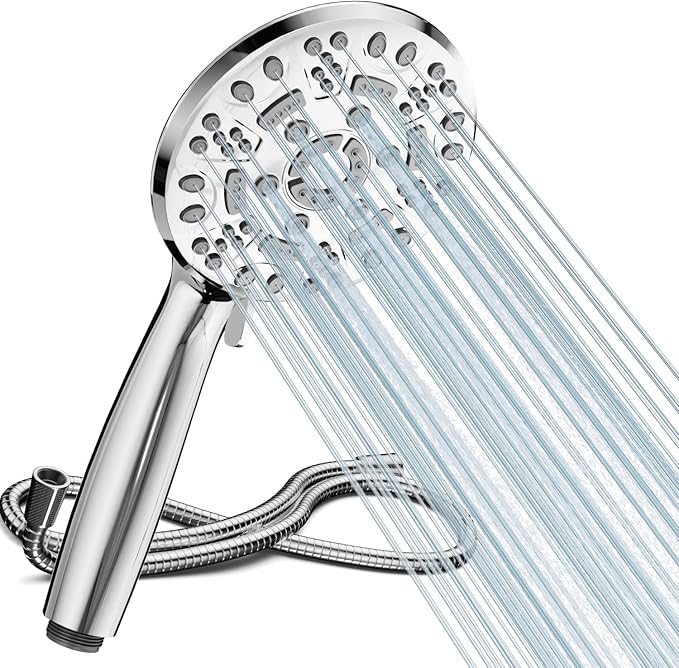 Cobbe Shower Head with Hose, High Pressure Shower Heads with 8 Spray Modes, Universal Bathroom Water Saving Shower Head Set, Large Powerful Flow Rain Showerhead for Low Water Pressure