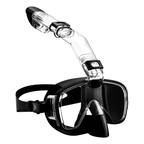Snorkel Mask Foldable Diving Set with Dry and Camera Mount, Anti-Fog Professional Snorkeling Gear-Black