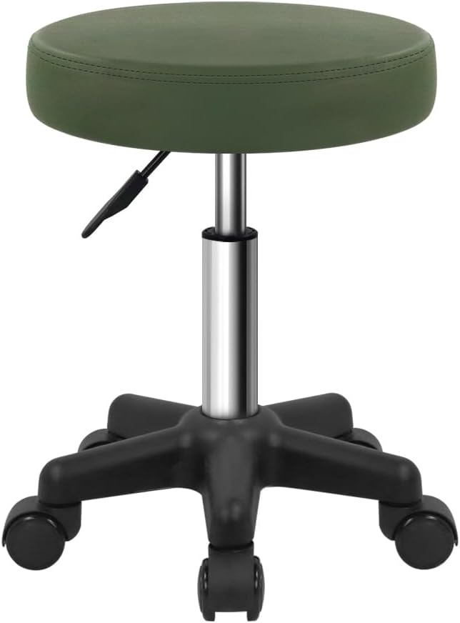 FURWOO Round Rolling Stool with Wheels Height Adjustable Spa Stool for Salon Massage Home Kitchen Dark Green