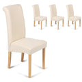 (Cream, 4) Roma Dining Chairs Faux Leather With Scroll Top & Light Oak Leg