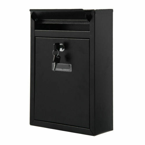 Lockable Black Steel Wall Mounted Postbox