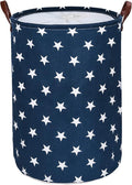 DOKEHOM 20-Inches Freestanding Laundry Basket with Lid, Collapsible Large Drawstring Clothes Hamper Storage with Handle (Blue Star, L)
