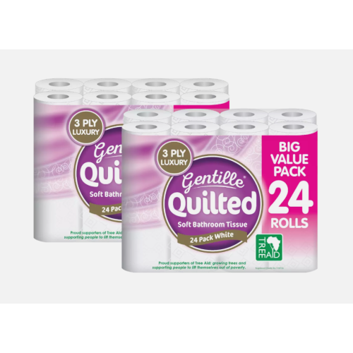 (48 Rolls ( 2 packs of 24)) Gentille Quilted Toilet Rolls 3ply Luxury Soft Strong Tissue