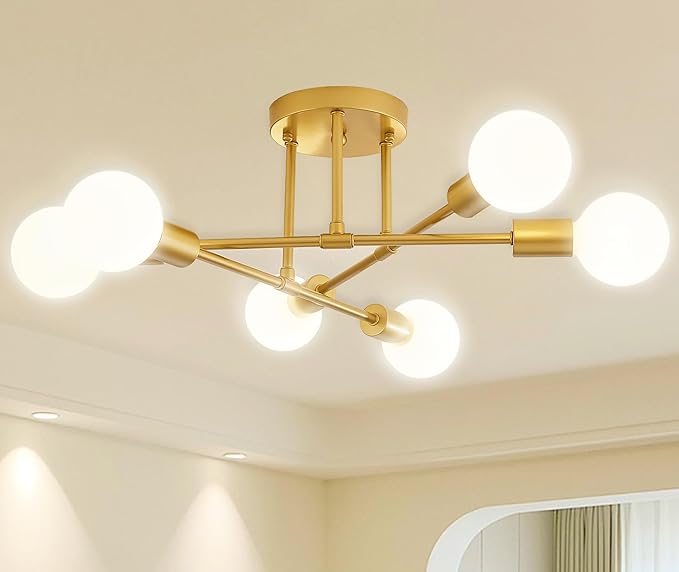 Ceiling Light, 6-Lights Chandeliers Gold Ceiling Lighting for Living Room,Bedroom,Kitchen (Gold)[Energy Class A]