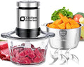 Kitchen in the box 2L+2L Electric Food Processors & Chopper with 304 Stainless Steel Container and Glass Container, 2 Speed Settings, 4 Stainless Steel Blades for Chopping Meat, Baby Food, Vegetable