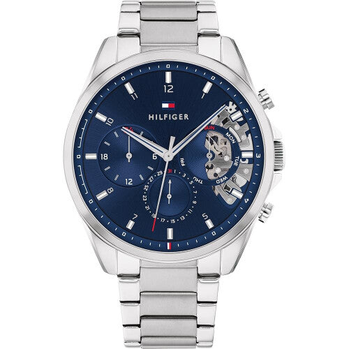 Tommy Hilfiger 1710448 Baker Men's Watch - Blue Dial, Stainless Steel, Quartz Multifunction, 43.5mm, 5 ATM