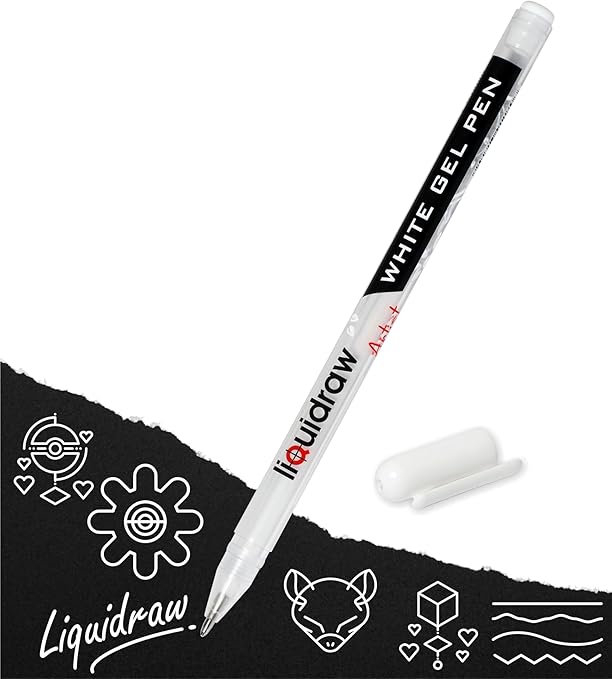 Liquidraw White Gel Pen | 0.8 mm Fine Point Gel Pen For Artists | Ideal for Highlighting, Colouring, Drawing, Writing & Sketching | Ideal For Writing On Black Paper | Must-Have Art Supplies
