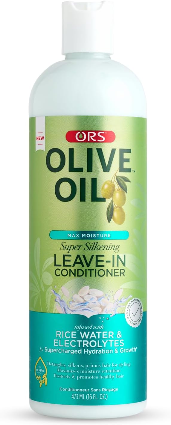 ORS Olive Oil Leave-In Conditioner - 473ml, Infused With Rice Water, For Max Moisture & Super Silkening Hair, Promotes Natural & Relaxed Hair