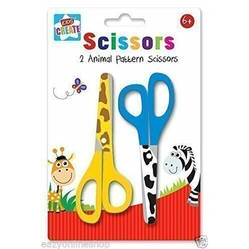 2 x Animal Print Pattern Children's Kids Safety Scissors Arts & Craft School 6+