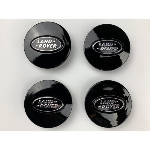 (Full Glossy Black Land Rover Caps) Sets of 4 Land Rover alloy wheel caps 63mm S