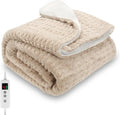 Heated Blanket, Electric heated throw 160x130CM Beige, 10 Levels &1-9H Timer Auto-Off, Machine Washable, Soft Flannel Sherpa and Full Body Warming, Sofa Bed Office Use, warm blanket, electric