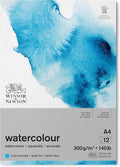Winsor and Newton Watercolour Paper Pad, A4, 12 Sheets, 300 g/m�, Glue Bound, Cold Pressed, Acid , Mixture of 25 Percent Cotton and Cellulose Fibres, Natural White