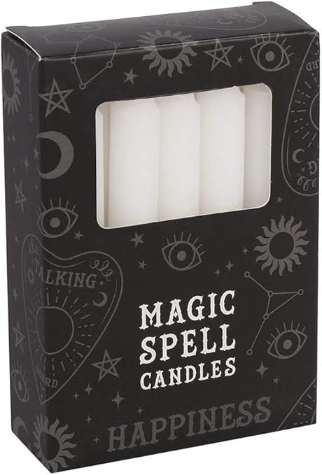 12 Magic Spell Candles - Happiness White 10cm