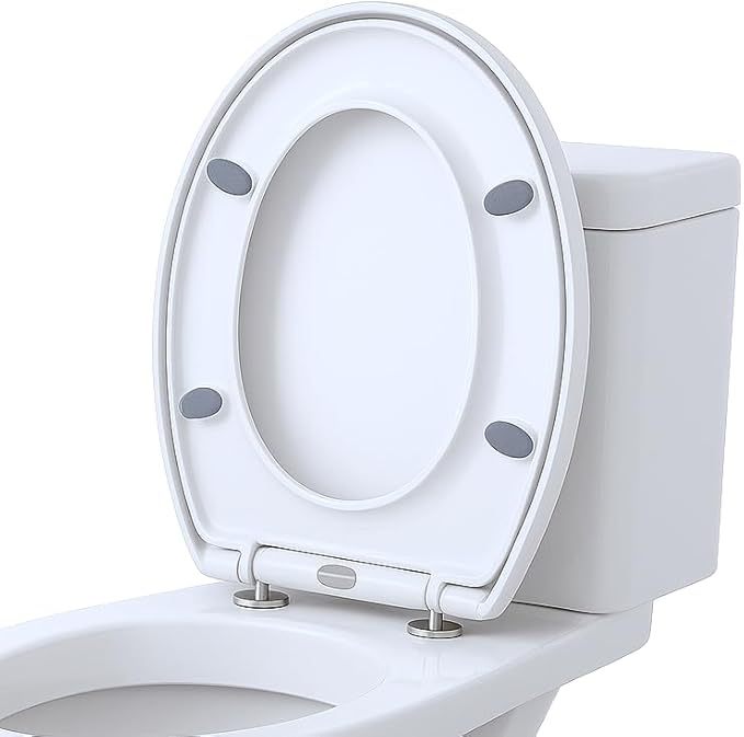 Harbour Housewares Soft Close Toilet Seat for Oval Toilets - White - Anti-Bacterial Oval Shape Bathroom Bowl Loo Cover Durable Adjustable Hinges Quick Release Toilet Seat Soft Close with Fixings