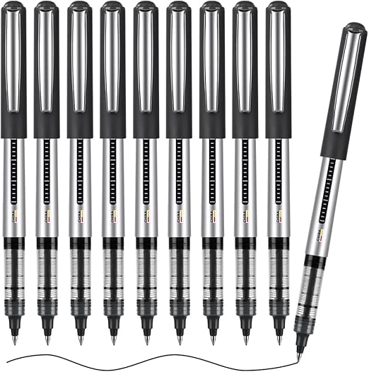 OFFCUP Liquid Ink Rollerball Pen, 10pcs Gel Pens, 0.5mm Quick-Drying Ballpoint Pens Rollerball Pens Writing Pens for Bullet Journal, Notebook. School & Office Accessories for Students Adults (Black)