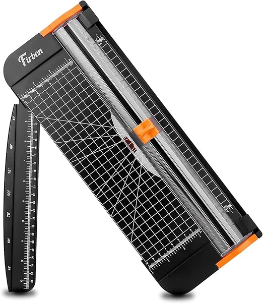 Firbon A4 Paper Cutter 12 Inch Titanium Paper Trimmer Scrapbooking Tool with Automatic Security Safeguard and Side Ruler for Craft Paper, Coupon, Label and Cardstock (Black)