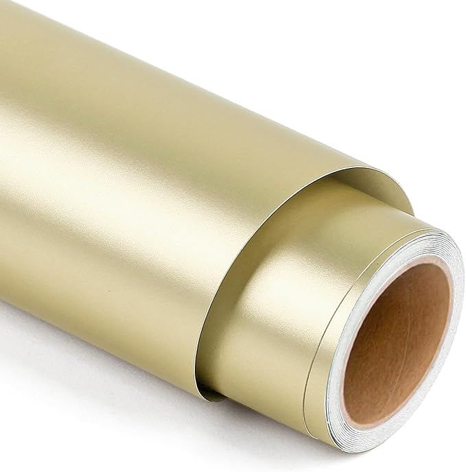 Matte Metallic Permanent Vinyl for Cricut, 12" x 5FT Champagne Gold Self Adhesive Vinyl Roll for Cricut and Silhouette Cameo, Gold Vinyl for Party Decoration, Window Stickers, Home Decor