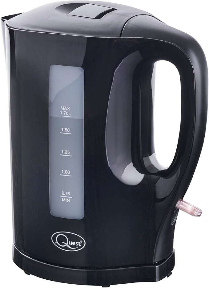 Quest 1.7 Litre Electric Kettle/Black/Cord Storage/Water Level Indicator/BPA Free/Automatic Cut-Off/Student Essentials for University