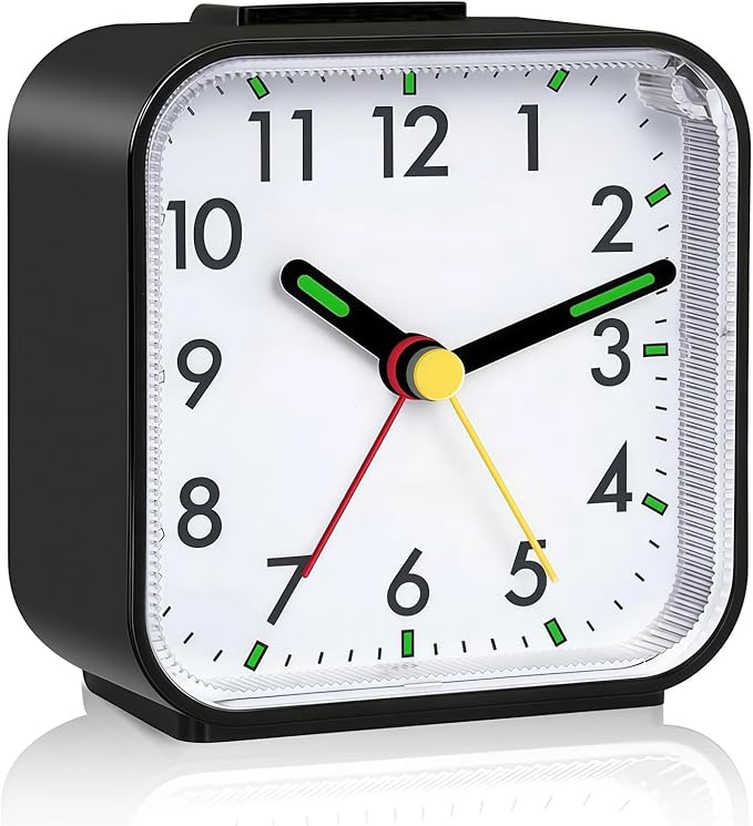 Alarm Clock,Non Ticking Silent Alarm Clocks,Bedroom Bedside Clock Battery Powered with Light,Snooze,Luminous Portable Night Analog Clocks for Deep Sleepers,Workers,Travellers
