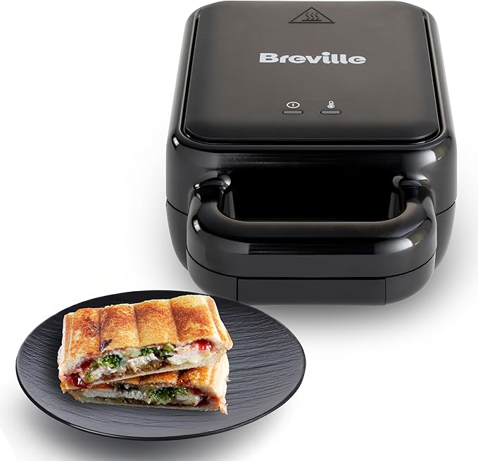 Breville Solo SnackMaster | Mini Toastie Maker & Snack Maker for PancakesOmelettesToasted Sandwiches & More | Wipe CleanNon Stick Plates | Black [VST102]