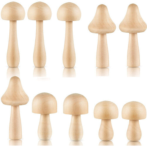 10-Piece Unfinished Wooden Mushroom Craft Kit â€“ 4 Sizes, Blank & Paint-Ready for DIY Decor, Arts & Crafts
