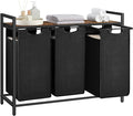 VASAGLE Laundry Basket, 3-Compartment Laundry Hamper, Pull-Out and Removable Liner Bags, Clothes Sorter, Shelf, Metal Frame, 3 x 40 L, 92.5 x 33 x 72 cm, Ink Black and Rustic Brown BLH301B01
