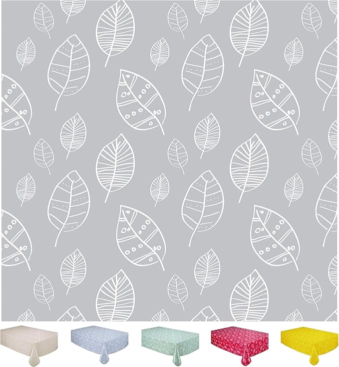 Home Direct Wipe Clean Table Cloth Oilcloth PVC Tablecloth Table Cover Protector Leaves 100cm x 140cm 39"x55" Grey Light