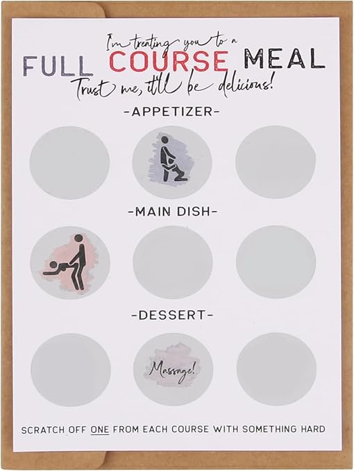 Naughty Scratch Off, Full Course Meal,Funny Scratch Off Birthday Card for Him, Gift for Him, Surprise your boyfriend, husband, or other half with this funny. (Full Course Meal)