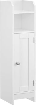 VASAGLE Slim Bathroom Floor Storage Cabinet with Door and Shelves, Freestanding Bathroom Storage Unit, Narrow Bathroom Toilet Paper Storage Cabinet, Adjustable Shelves, White BBC310W01