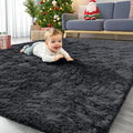 Homaxy Fluffy Shaggy Rugs Living Room, Large Anti Slip Carpet, Machine Washable Soft Thick Pile Bedside Rug for Kids Bedroom, Nursery - Black, 120 x 160 cm
