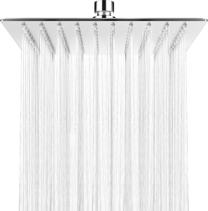 HAUSPROFI Rain Shower Head 8 inch Large Top Spray Square Showerhead 304 Stainless Steel Ultra Thin Powerful High-Pressure Bathroom Easy Installation Lush Shower Experience