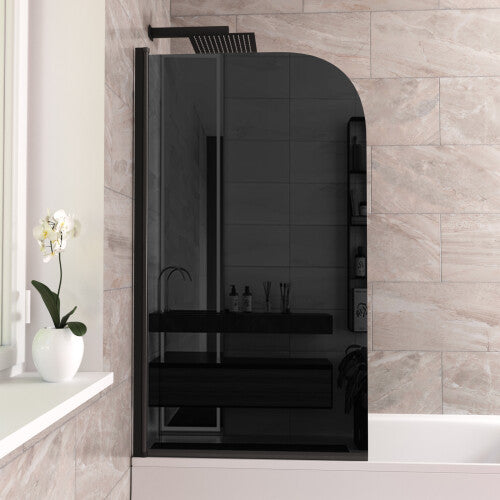 Curved Bath Screen Matt Black Profile Black With Glass Reversible
