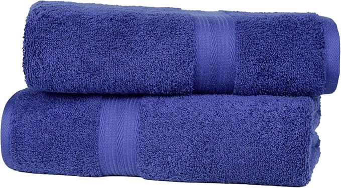 Amazon Basics Towel Set, Fade Resistant 100% Cotton Bath Towels, soft and absorbent, 70x140 cm, Royal Blue, 2-Pack