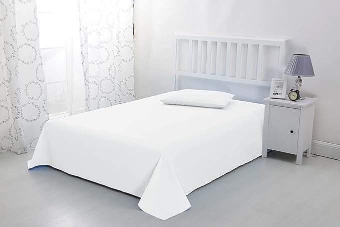 Soft Brushed Microfibre Flat Sheet - Non Iron Breathable Hypoallergenic Top Sheet (White, Single)