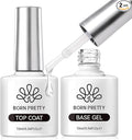 BORN PRETTY Base Gel and Super Top Coat Set, 2x10ml Base & Top Coat Gel Nail Polish Soak Off U V LED Gel Nail Varnish Lacquer Manicure Set Gloss Shiny Long Lasting